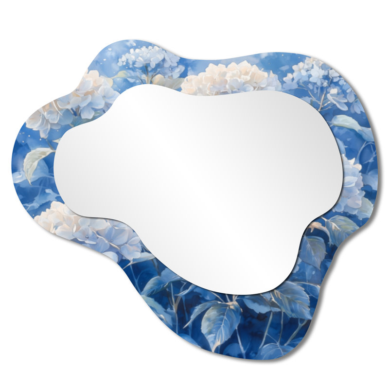 Hydrangées dans le jardin d'hiver - miroir décoratif asymétrique hydrangées, miroir mural traditionnel irrégulier, imprimé sur métal