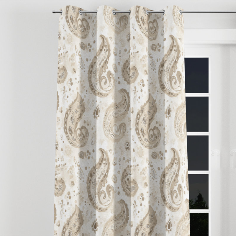 Rideaux en velours Modern - rideau à motif floral à motif cachemire beige scandinave - 1 panneau, L 52 po x L 95 po