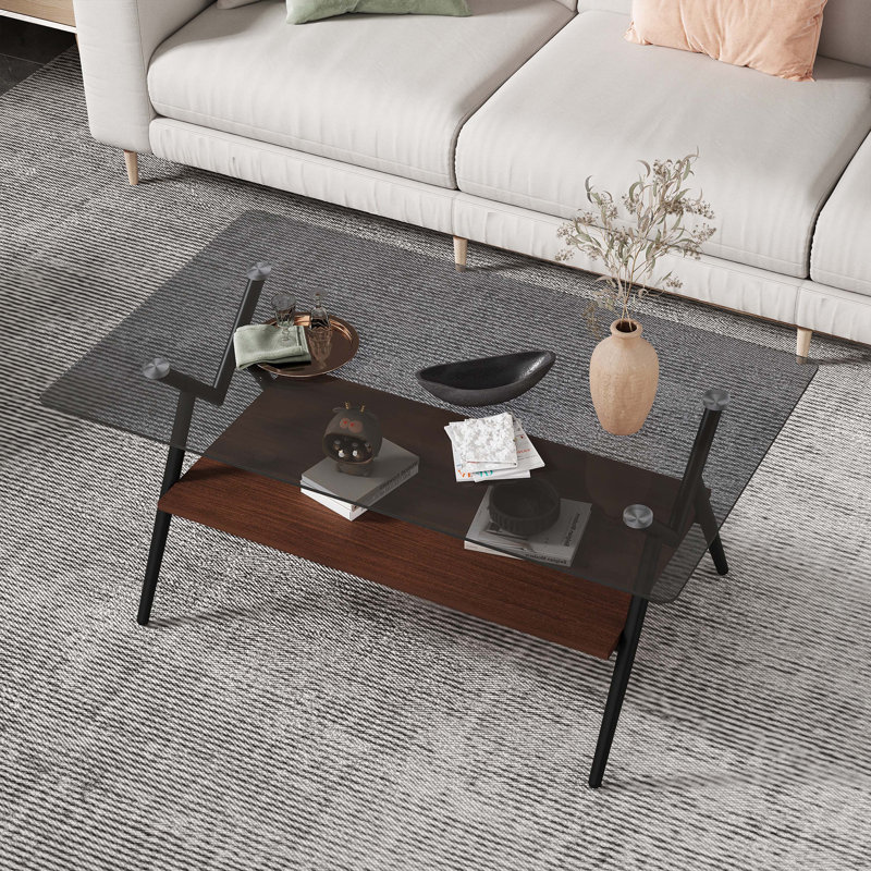 Coffee Table and End tables Set of 3, Tempered Glass Table with MDF layer, Glass, Black, Gray