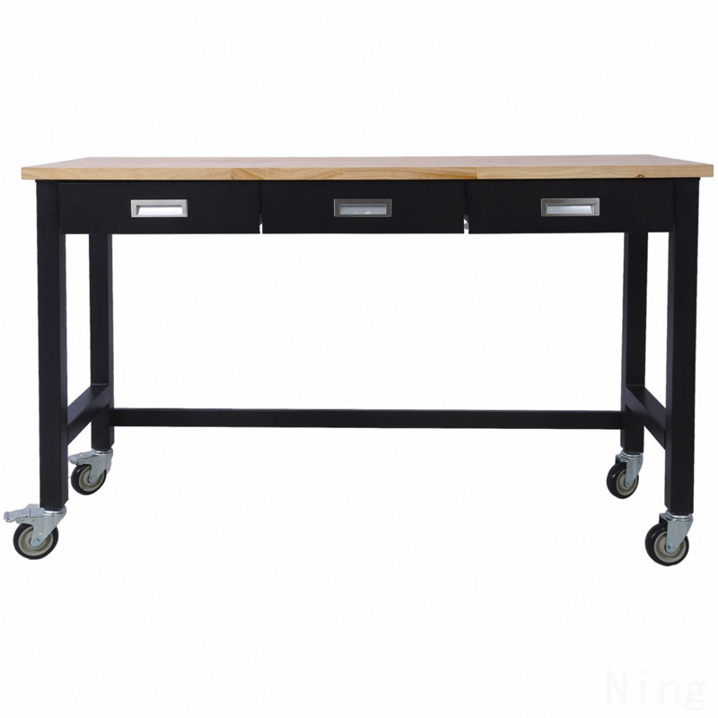 Banc de travail de 60 po, banc de travail avec rangement de tiroir, table de travail en bois de bambou robuste avec roulettes pour le bureau à domicile