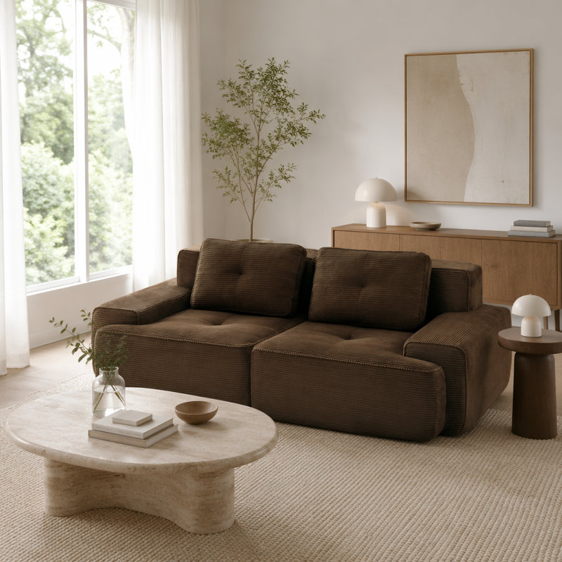 Canapé moderne en velours côtelé, Brown -2Seat