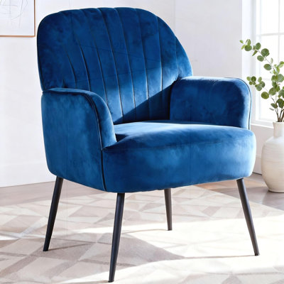 Velvet Accent Chair, Modern Upholstered Living Room Chairs, Luxury Single Sofa Armchair with Metal Legs, Comfy Barrel Chairs for Living Room, Waiting Room, Bedroom, Office and Cafe