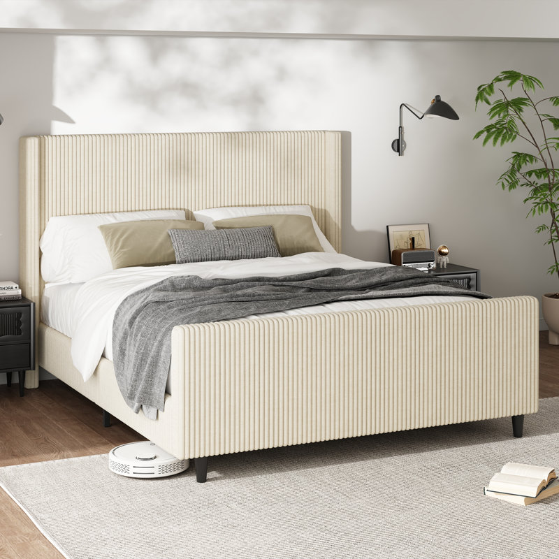 Lit tapissier Layne, Crème, crème, Très grand lit