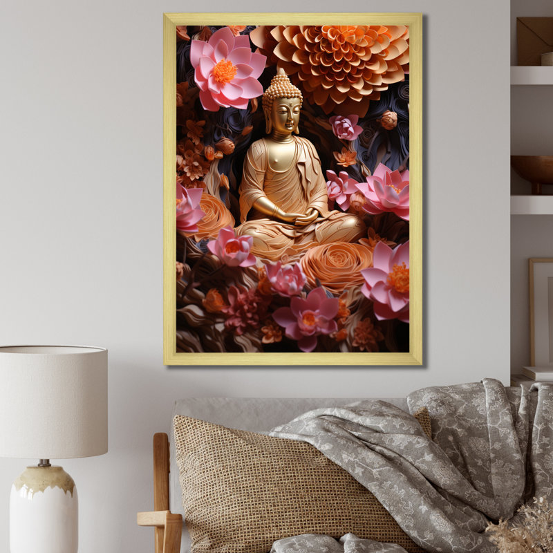 Reproduction d'art sur toile, bouddhisme doré, L 24 po x H 32 po, Encadrement doré