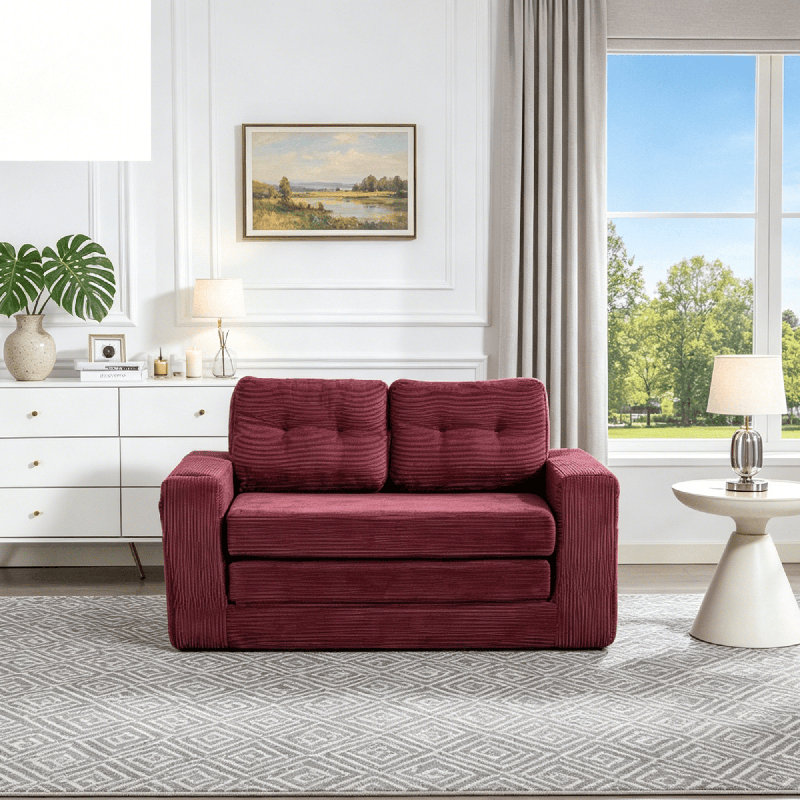 Double Fold-Out Sofa Bed – Compression-Moulded Foam, Includes Pillows, CSN-W395P438031WINE RED