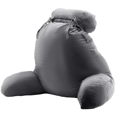 Coussin de lecture, grand coussin de lit avec appui-tête amovible, coussin de dossier avec 3 poches, mousse à mémoire de forme déchiquetée et tissu de velours court lavable, côté avec poignées pour lire, jouer, se reposer, gris