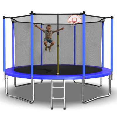 Trampoline for Kids & Adults with Basketball Hoop and Ball ,Recreational Trampolines with Safety Enclosure for Back Yard Outdoor