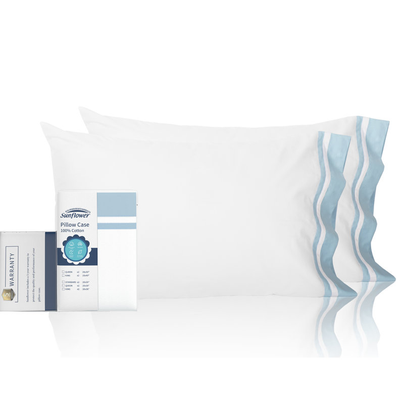 Grand 100% Cotton Percale Pillowcases Open Pillowcases Set, Queen Pillowcase, Cerulean