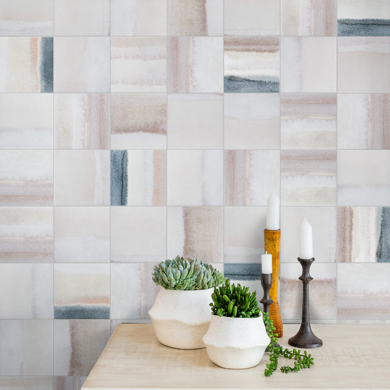 Matter Canvas 6" x 6" Porcelain Stone Look Floor and Wall Tile, Bone/Green