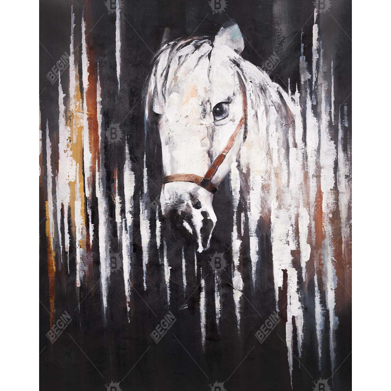 Art blanc sur toile, "Cheval blanc dans le noir"