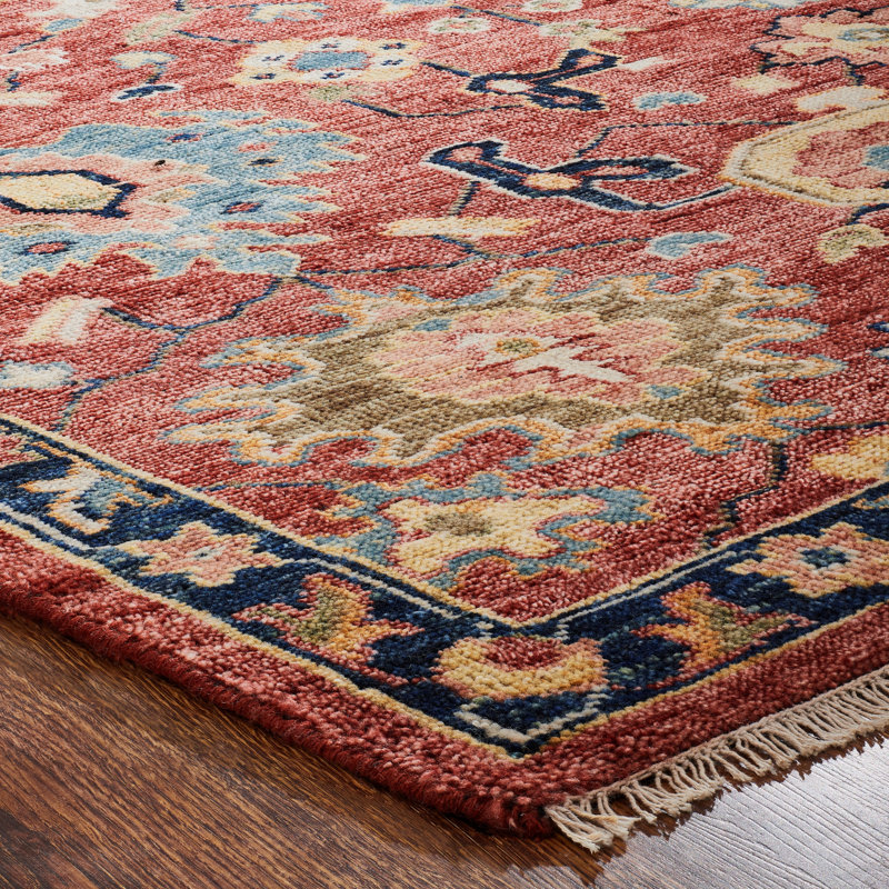 Hand Knotted Wool Area Rug in Red, Rectangle 8' x 10'
