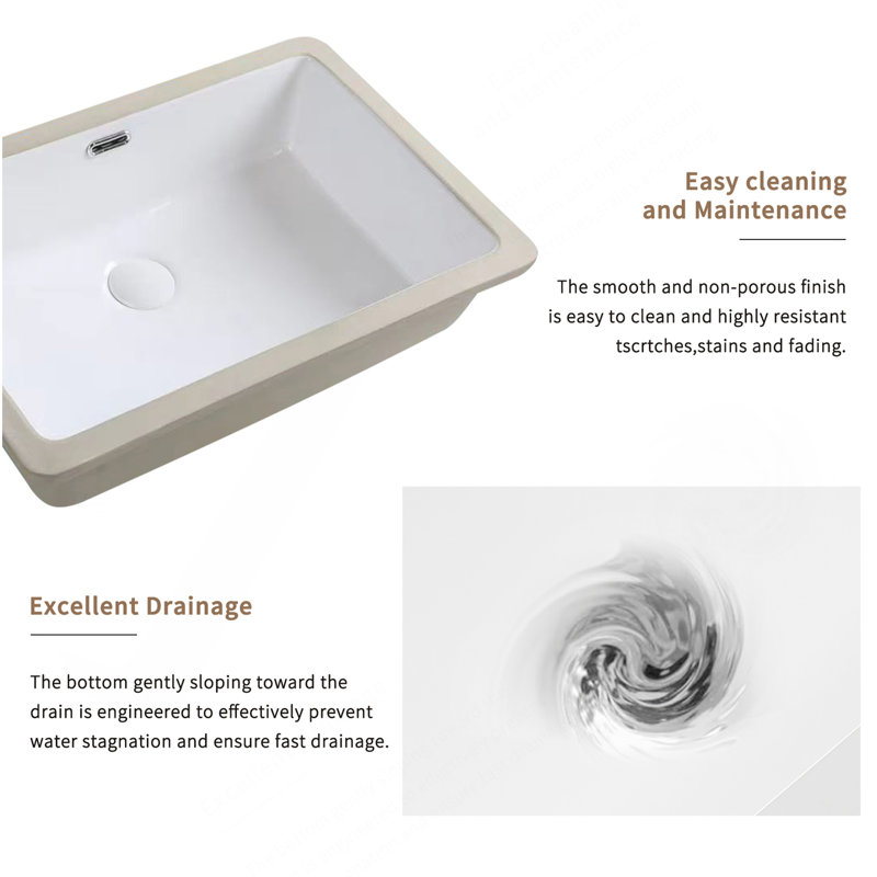 Lavabo de salle de bain rectangulaire encastré - lavabo vasque de salle de bain de 22 * 15 pouces, lavabo de salle de bain encastré rectangulaire, lavabo en céramique blanc avec trop-plein