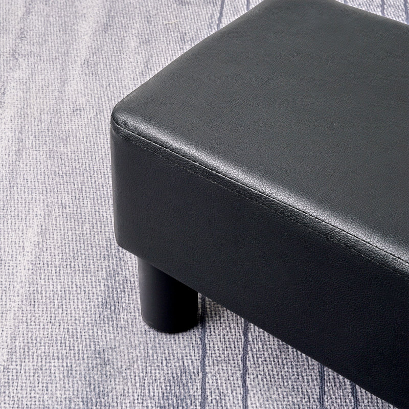 Leather Ottoman Small Footstool Rectangle Stool With Padded Seat, Black