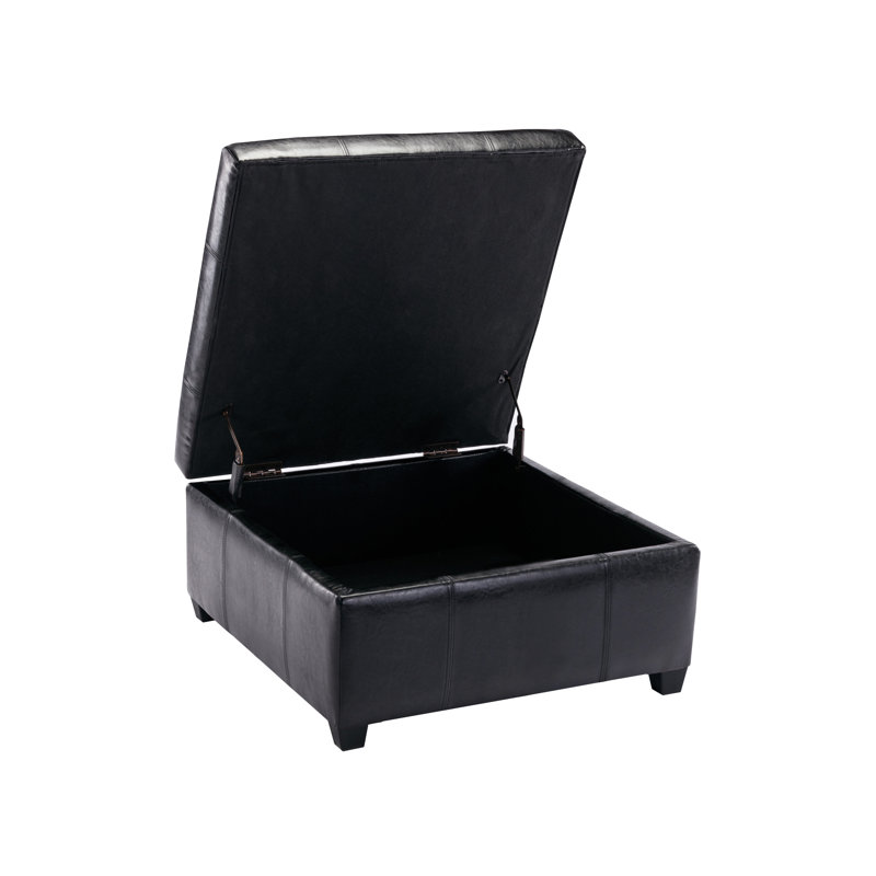 Amariyah Faux Leather Square Storage Ottoman, Black Faux Leather