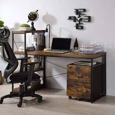Classeur rustique en chêne patiné et noir de style rustique pour bureau avec compartiment ouvert et mobilité, H 18,5 po x l 19,5 po x P 16,5 po, 1 tablette facile à installer 18,5 po 19,5 po 16,5 po
