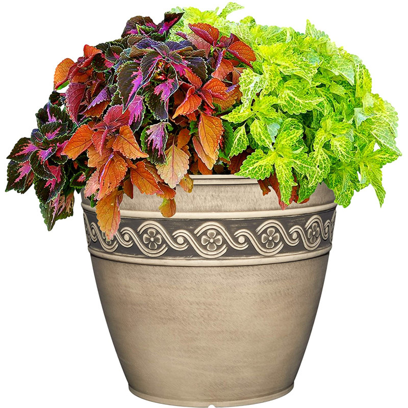 Milahn Resin Round Pot Planter , Concrete Gray, 8.5" H x 10" W x 10" D
