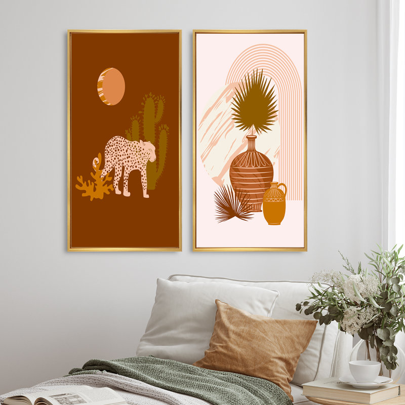 «Tropical Boho Wildlife Decor III», ensemble de 2 impressions, H 40 po x l 40 po x P 1,5 po, Cadre doré