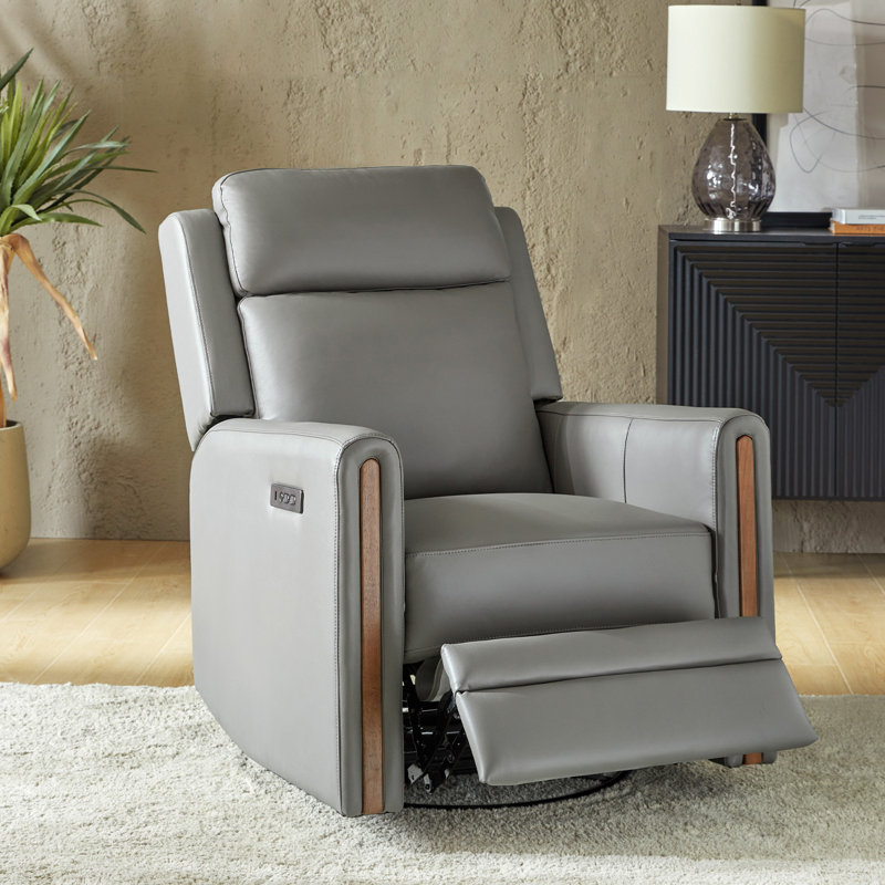 Regazzi Top Grain Leather Swivel Power Recliner , Gray