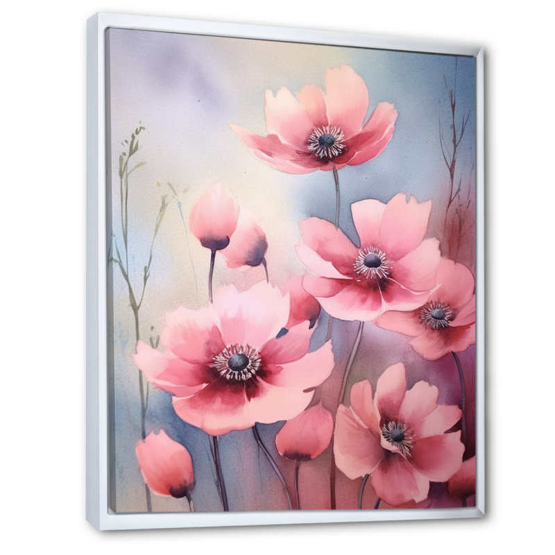 «Pink Blue Meadow» sur toile, H 20 po x l 12 po x P 1 po, Cadre flottant blanc