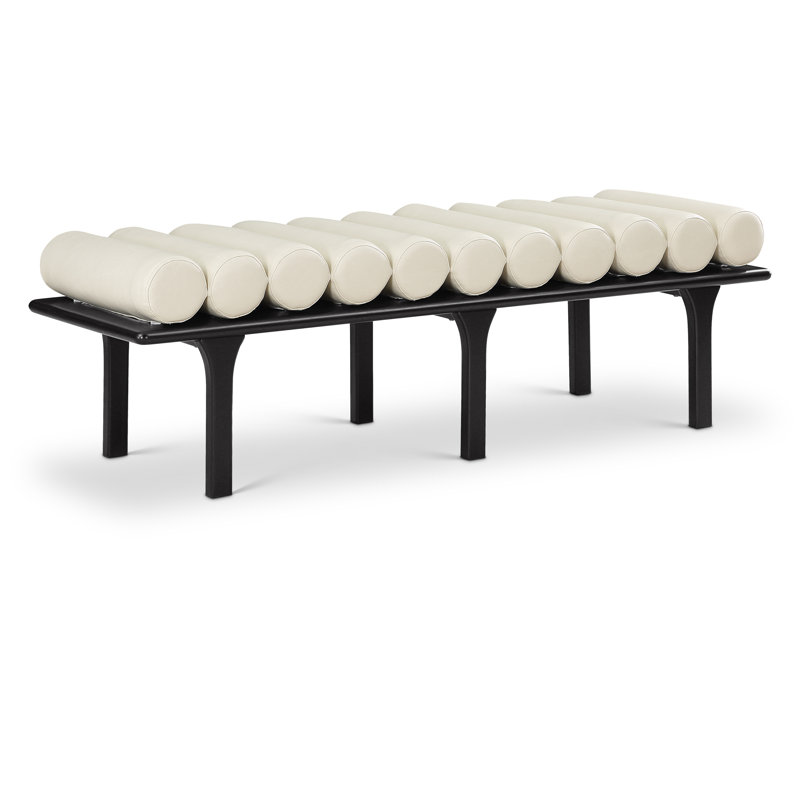 Landon Boutis Faux Leather Upholstered Bench, Cream Vegan Leather, Black