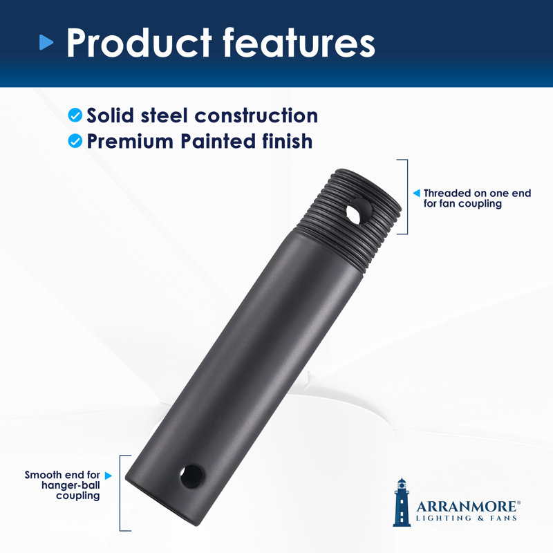 Steel Fan Threaded End Downrod, 4.5" H x 1.25" W x 1.25" D, Matte Black