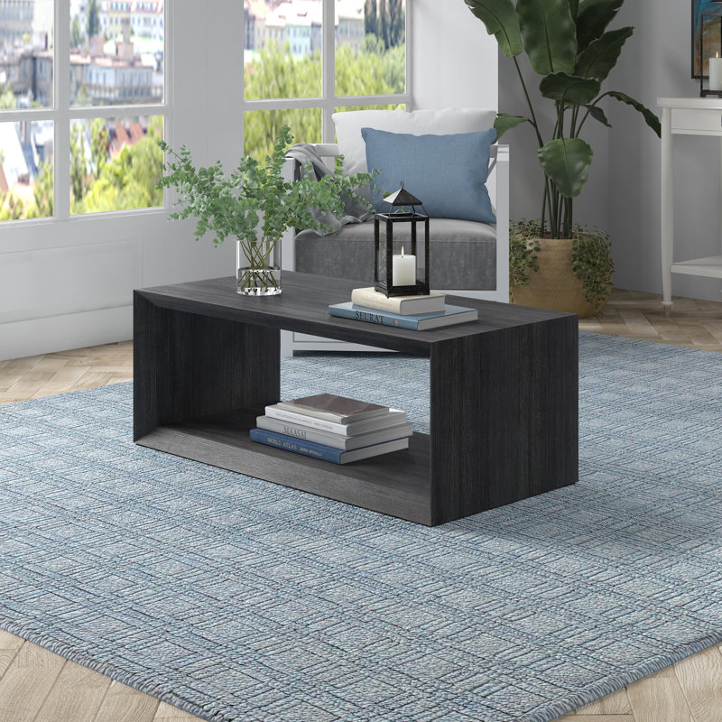Wander Solid Coffee Table with Storage, 45.72cm H x 121.92cm W x 59.39cm D, Charcoal Grey
