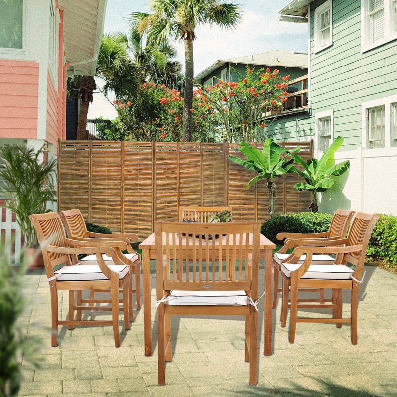 Ensemble de salle à manger rectangulaire 7 pièces bistro en bois de teck 7 pièces comprenant 6 fauteuils