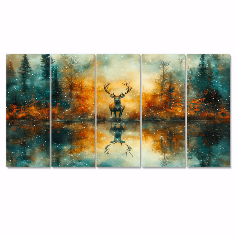Ensemble de salon de Noël orange avec renne de Noël Reflection I - Christmas Santa Deer, H 32 po x l 80 po