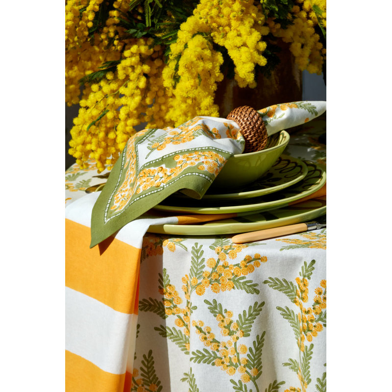 Mimosa Napkins - Green & Yellow - 19" x 19" - Set of 6, Green & Yellow