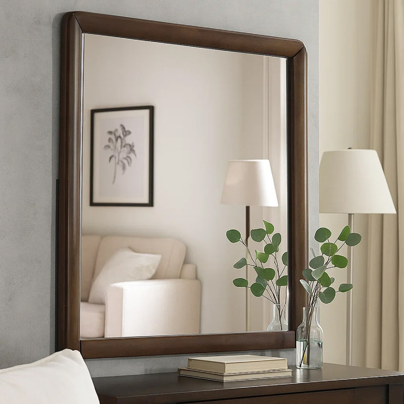 Miroir de la commode Cair, cadre rectangulaire de 32 pouces, bords ronds, bois brun
