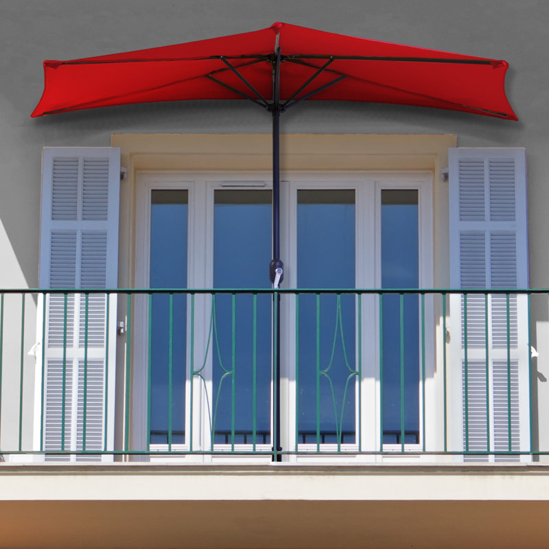 Abat-jour de balcon semi-circulaire à manivelle 9 pi avec demi-parasol 9 pi avec base lestée 20 pi pour terrasse, porche ou contre un mur par Pure Garden (rouge)
