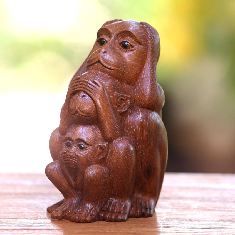 Statue sages à trois singes en bois Momsen