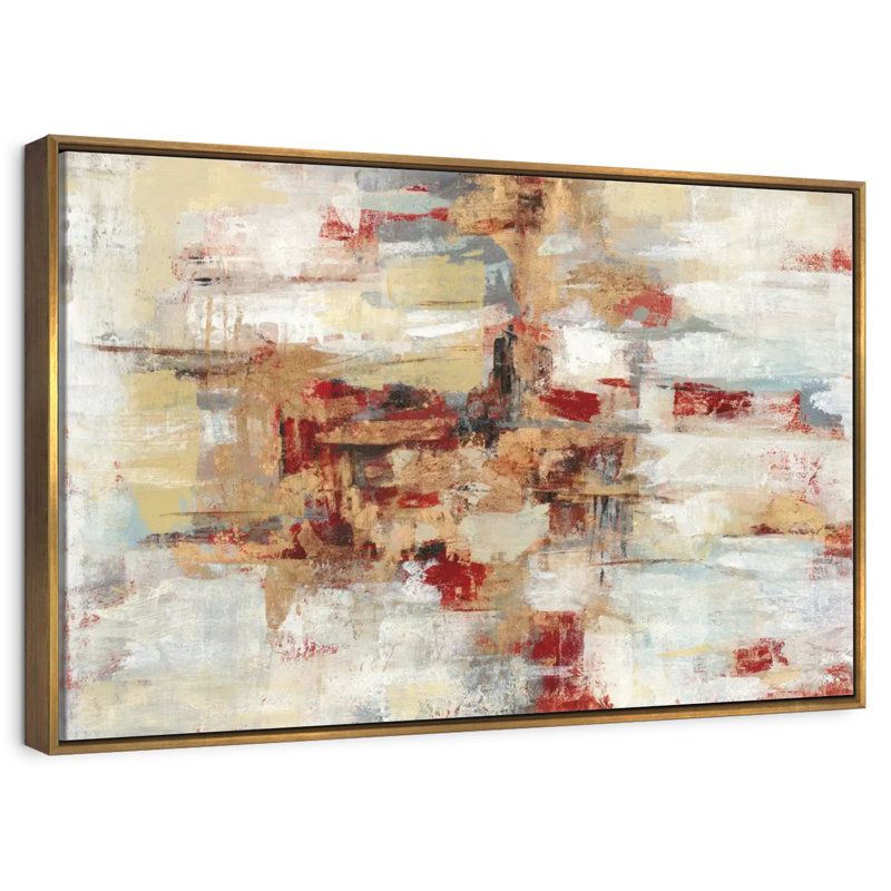 Old Bridge Reminiscence - rouge, Cadre flottant doré, 25 po x 17 po