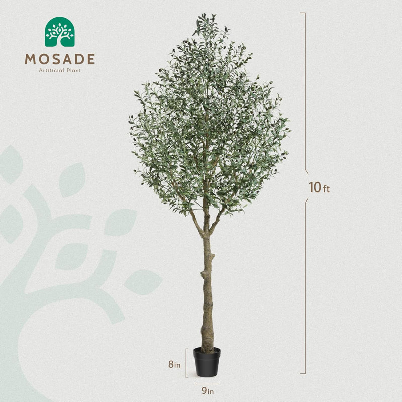 Olive artificielle 10 pi - Grand faux arbre avec des feuilles de soie réalistes, panier de ruppie maritime fait à la main