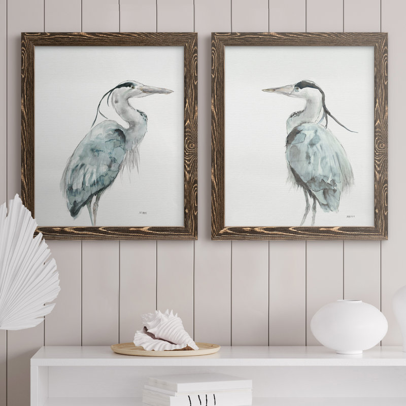Blue Heron I - ensemble de 2 reproductions d'art sur toile encadrées, H 20 po x l 17 po x P 1 po, Encadré de bois de noyer