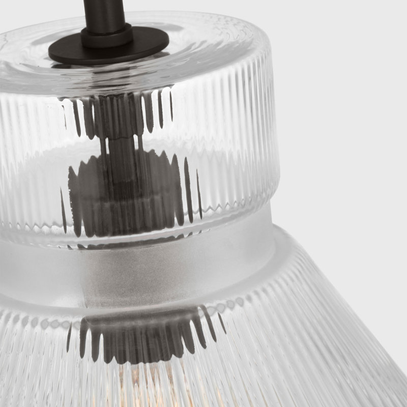 Liouet 1 Light Kitchen Pendant With Clear Ribbed Shade, Midnight Black, 52.25" H x 12" W x 12" D