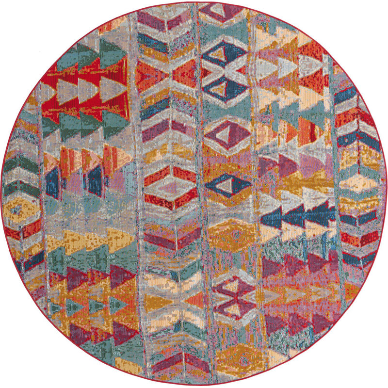 Tapis intérieur / extérieur moderne Tolland Multi Tamarindo, Rond 7 pi 10 po