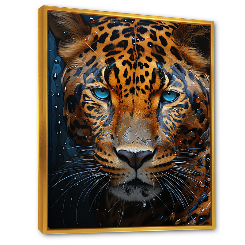 Présence symbolique de jaguar, Cadre flottant doré, H 32 po x l 16 po x P 1 po