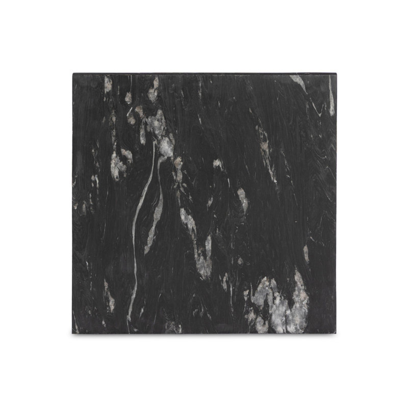 Hammered Iron End Table-White Marble, Charcoal Marble Top/Hammered Black Iron Base
