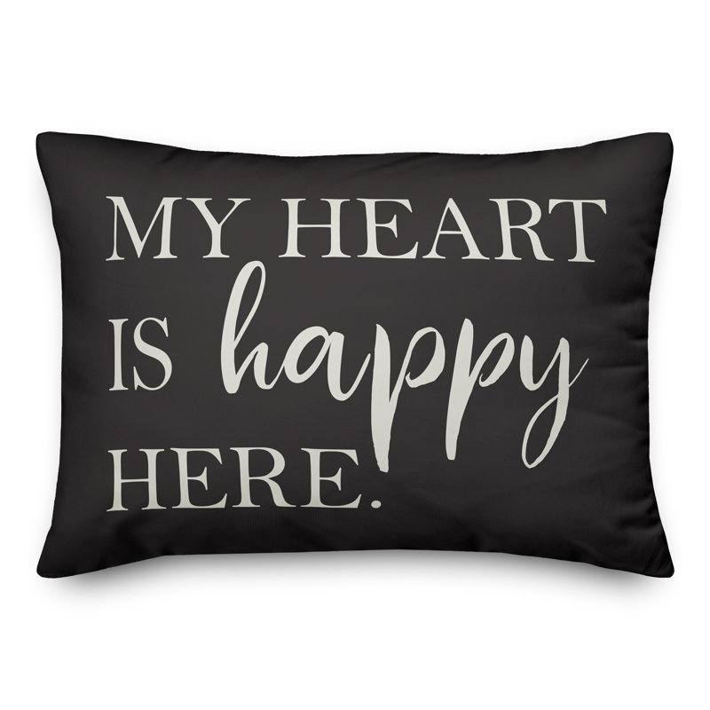 Housse et insert de coussin rectangulaire d'extérieur Heart Is Happy Here, Noir