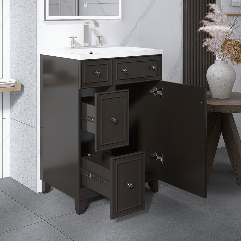 Meuble-lavabo autoportant 24 po avec lavabo en céramique 24 po, Noir, Argent argent