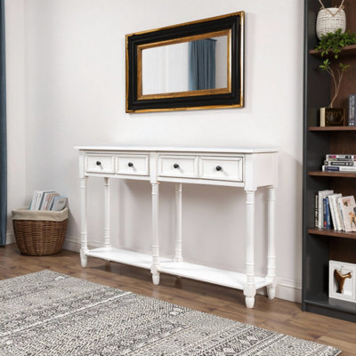 Buffet de 58 po de largeur à 2 tiroirs, buffet rétro avec tablette inférieure
