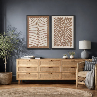 Abstrait botanique ", feuilles brunes délavées, œuvres d'art murales rétro bohème classique, impression sur toile encadrée giclée 2 pièces" 16 x 24 x 2 pièces, 24 x 36 x 2 pièces
