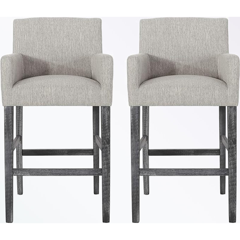 Upholstered Bar stool with armrest and footrest, Light Gray, 1