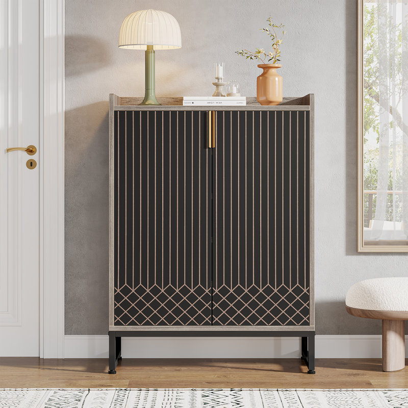 Armoire à chaussures à 5 niveaux avec portes, 20 à 25 paires, Gris / Noir
