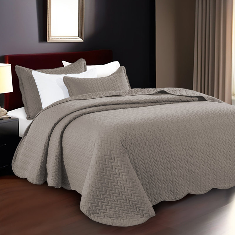 Microfiber Embossed Oversized Modern & Contemporary Bedspread Set With Shams, King Bedspread + 2 Pillowcases, Beige