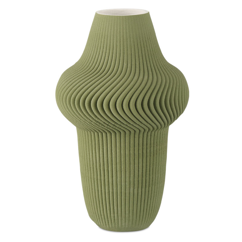 Green Plisse Vase, 14.25" H x 8.5'' W x 8.5'' D