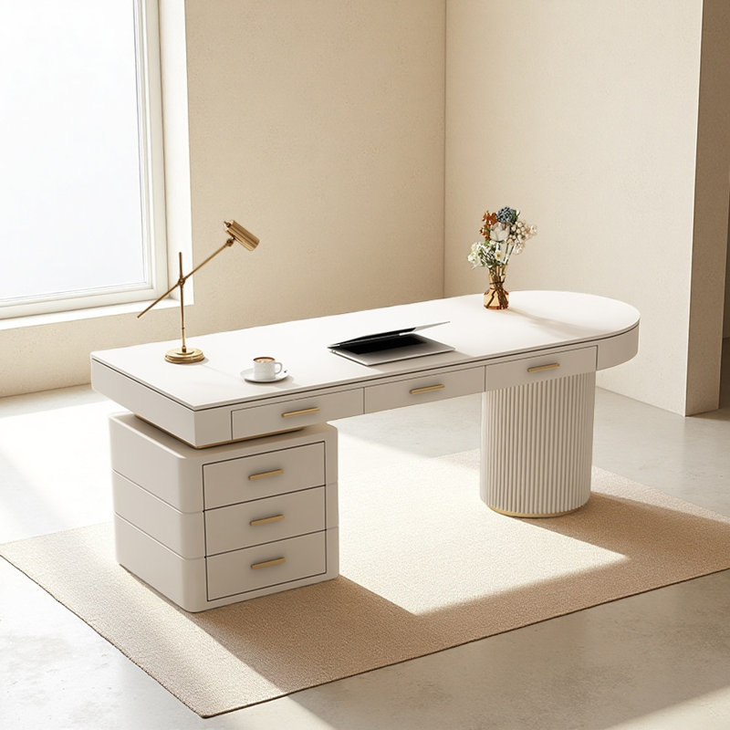 Cream style desk, 29.53" H x 55.12" W x 27.56" D, Left Hand Return