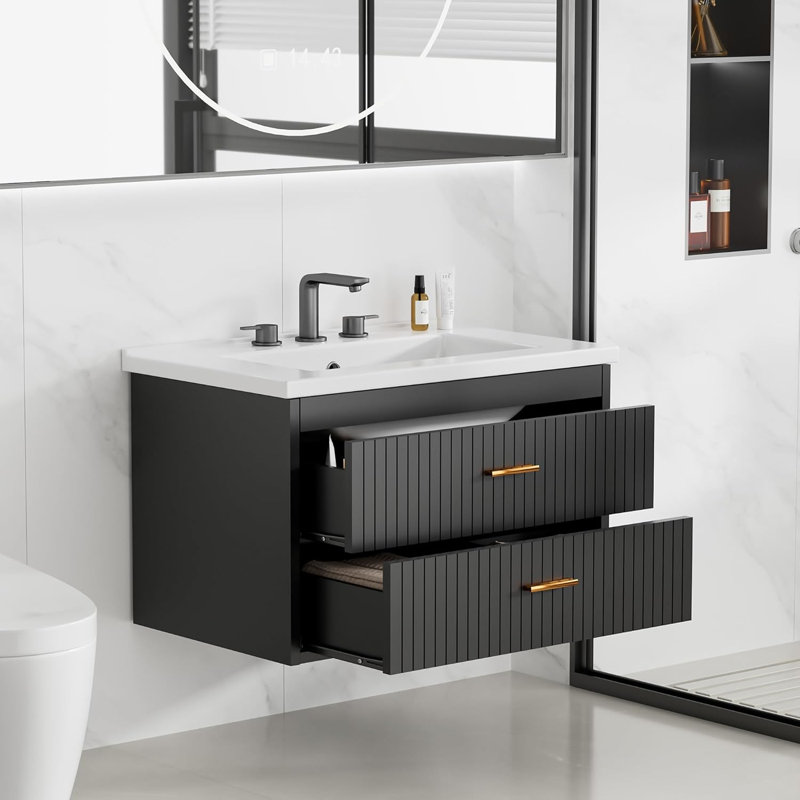Meuble-lavabo mural flottant Modern, 24", Noir