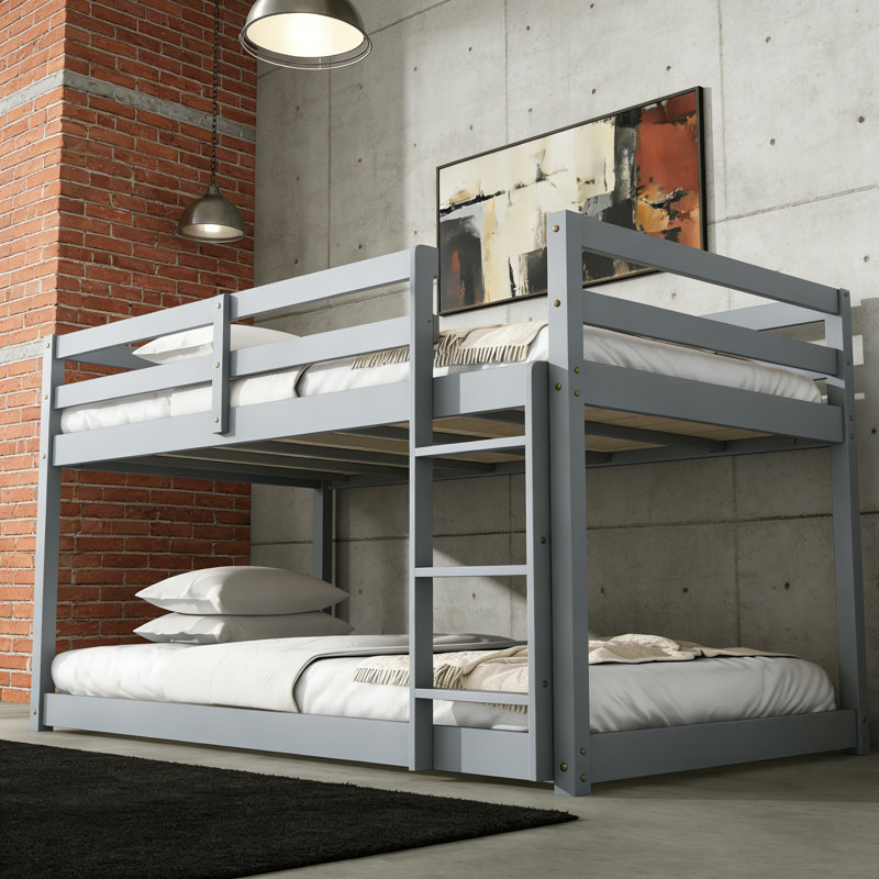 Twin Over Twin Solid Wood Bunk Beds With Ladder, Gray